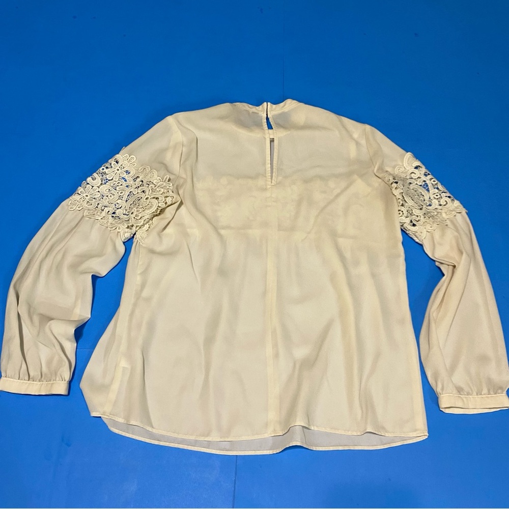 1. Express Off White Romantic Knit Lace Long Sleeve Blouse - Picture 7 of 7